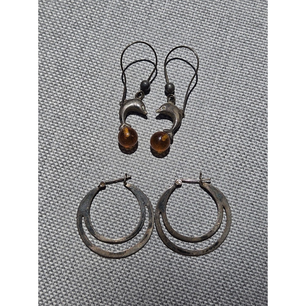 2 Earrings Sterling Silver and Baltic Amber  Jewelry Dainty Earrings Minimalist